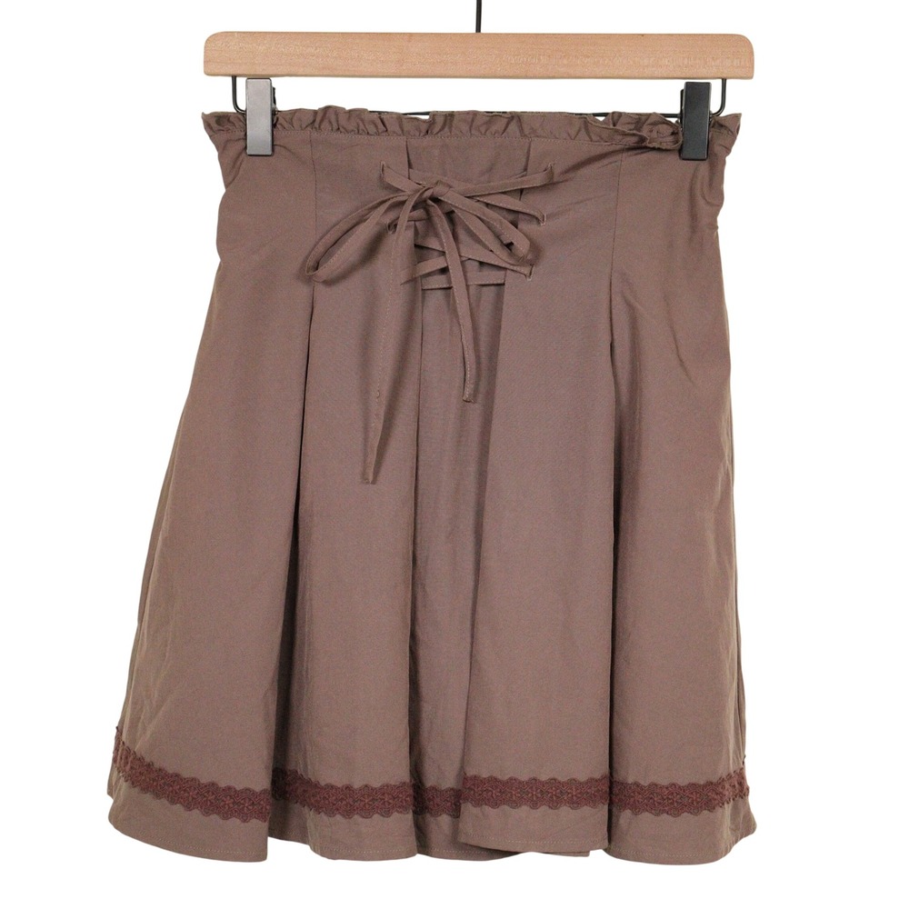axes femme Skort Lace Up Crochet Trim Brown Women M